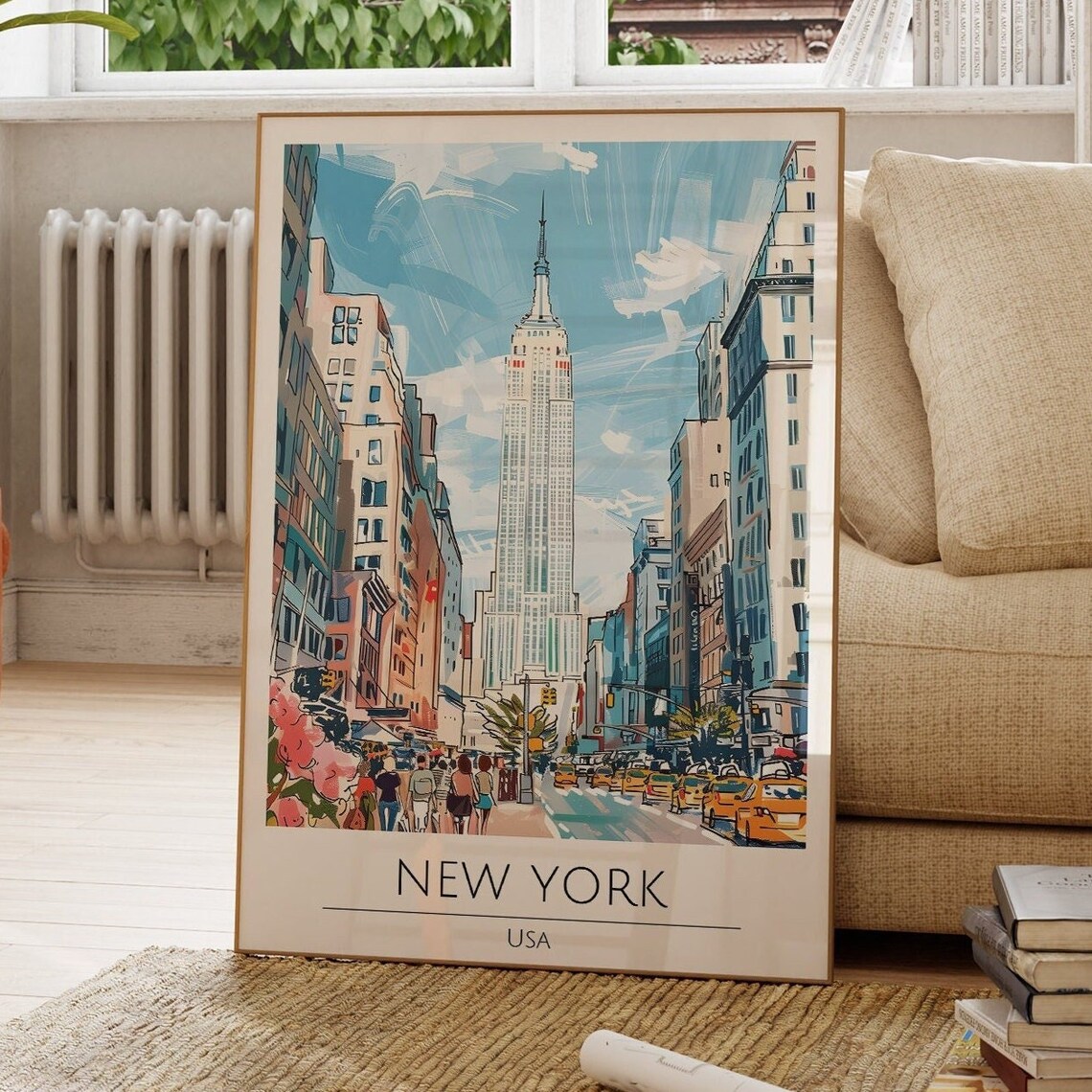 New York City Empire State Building Taxi Avenue Street Poster