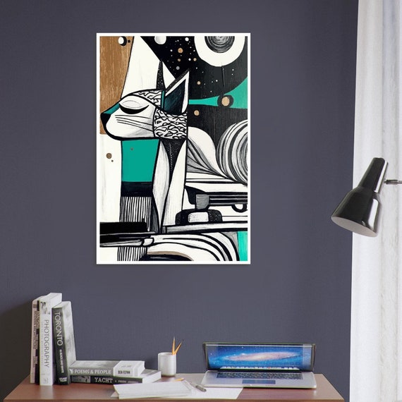 Minimalist Cubist Cat Art Abstract Geometric Poster