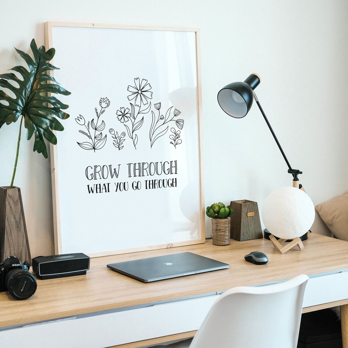 Grow Through What You Go Through Inspirational Quote Poster Floral Line Art - Image 2
