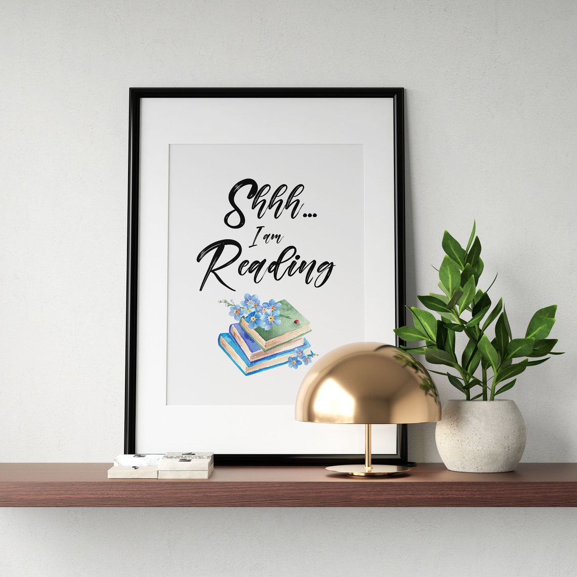 Shhh I Am Reading Book Lover Library Watercolor Books Print Art - Image 2