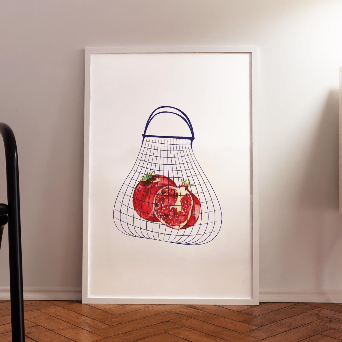 Pomegranates In String Market Bag Minimalist Kitchen Wall Poster