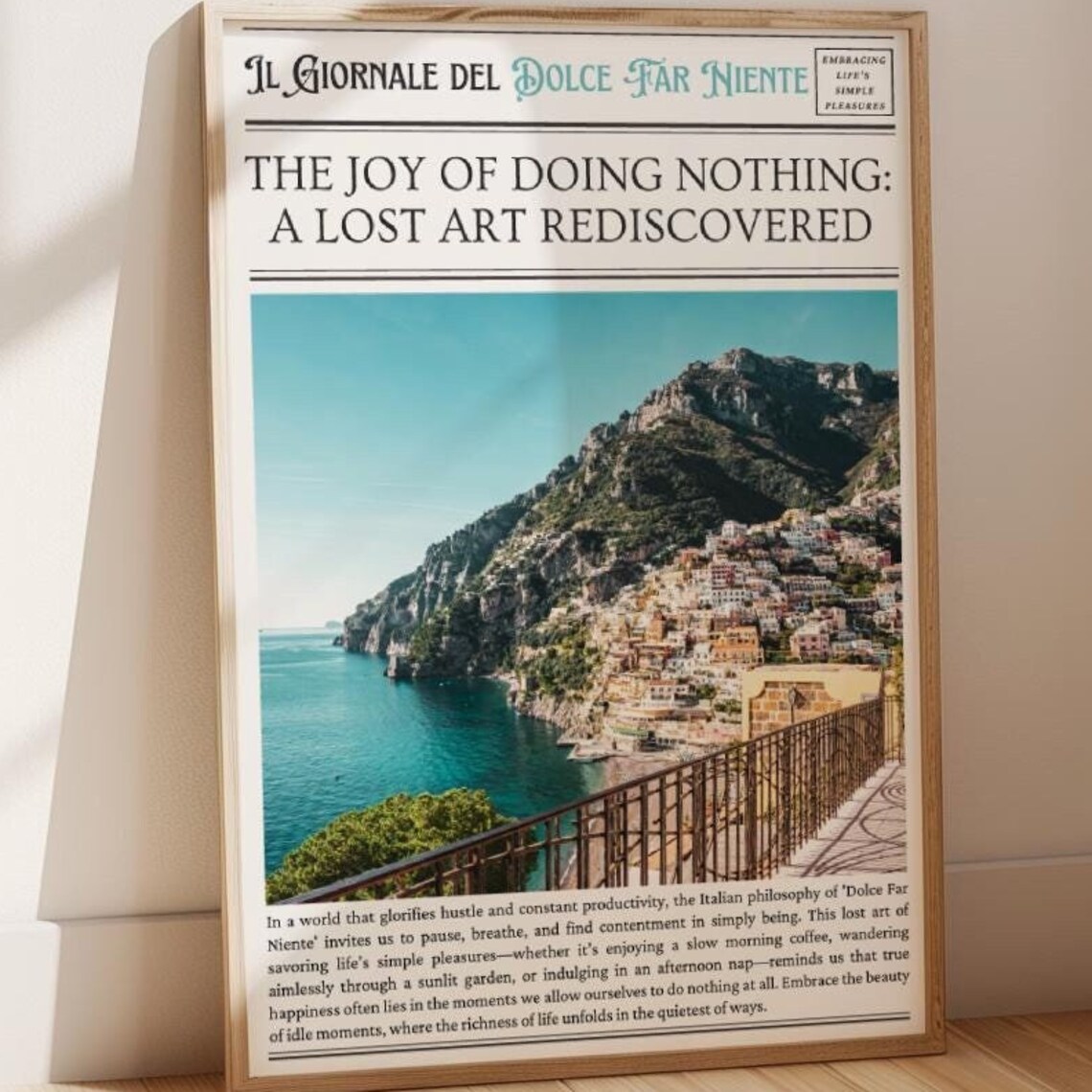 Dolce Far Niente Positano Italy Newspaper Headline Coastal Art Poster