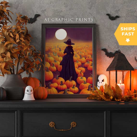 Witch Pumpkin Halloween Gothic Pagan Art Print