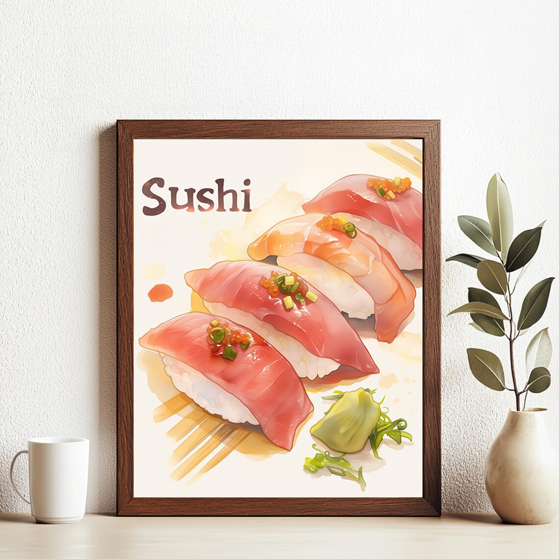 Sushi Nigiri Watercolor Food Art Japanese Cuisine Kitchen Poster