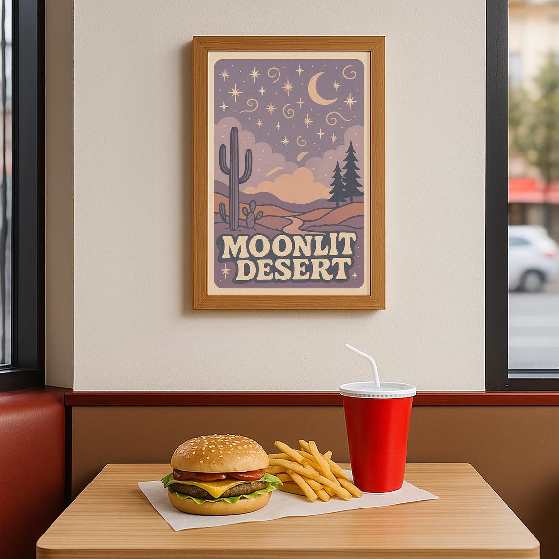Moonlit Desert Poster Retro Groovy Night Landscape Wall Art 70s Boho Print - Image 4