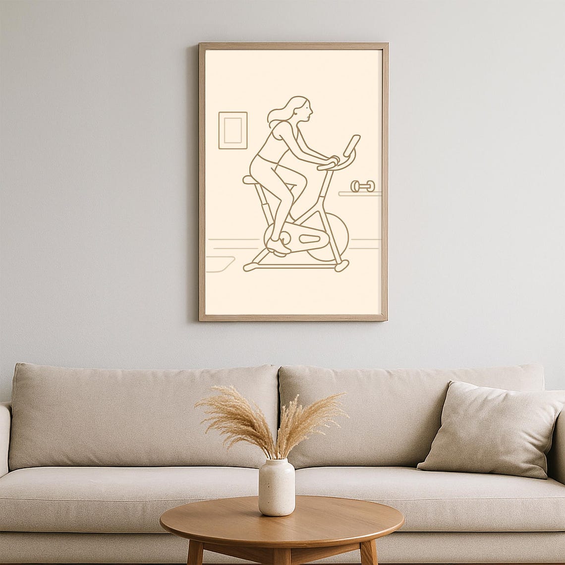 Minimalist Line Art Of Woman On Exercise Bike Home Workout Fitness Poster Modern Gym Wall Print Simple Healthy Lifestyle Decor - Image 2