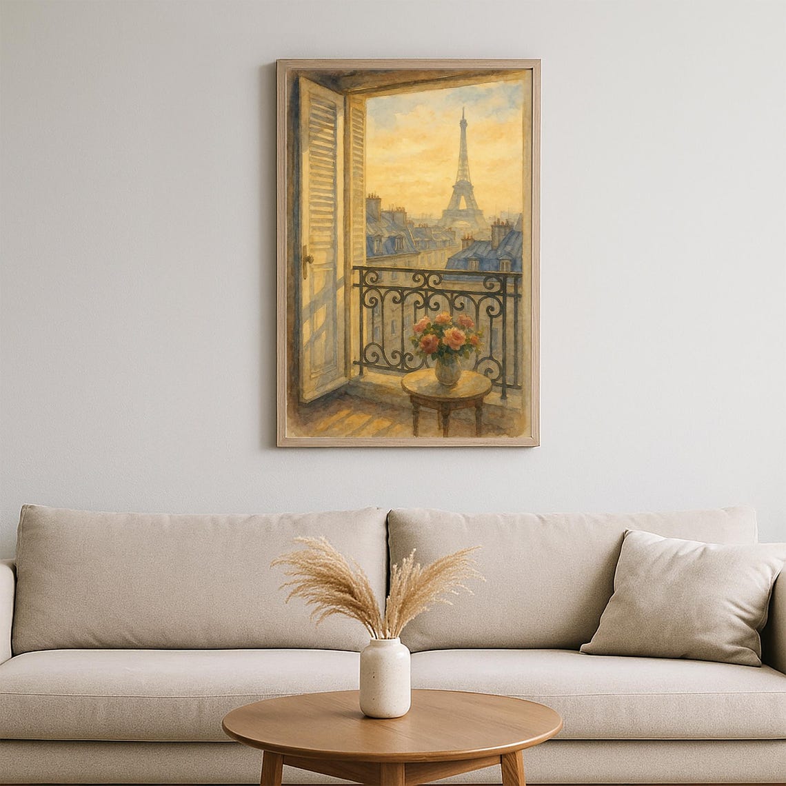 Paris Balcony Eiffel Tower Roses Watercolor Romantic View Poster - Image 2