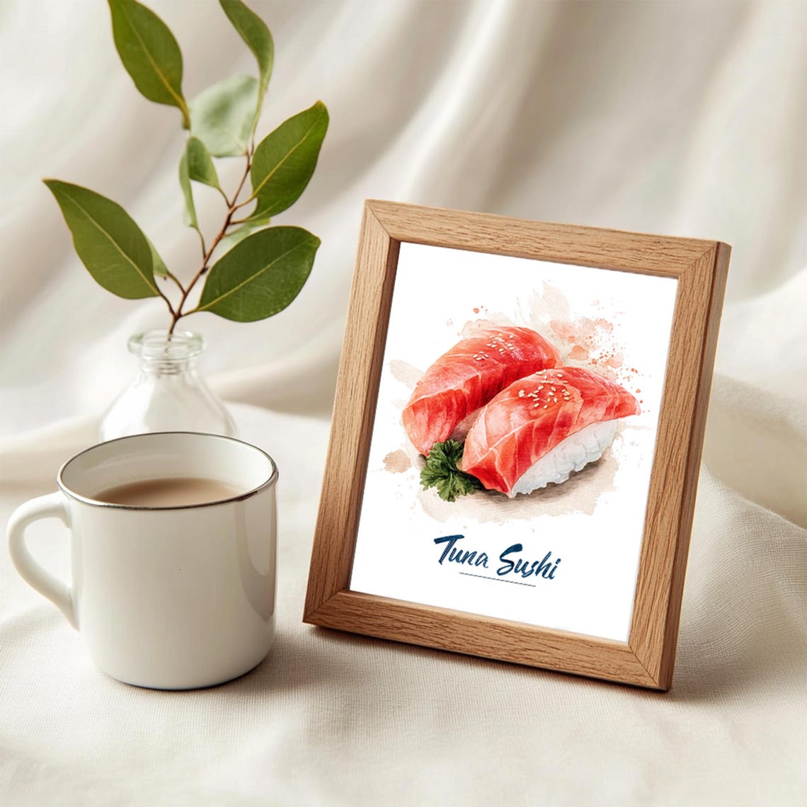 Tuna Sushi Nigiri Pieces Watercolor Japanese Kitchen Wall Art - Image 4