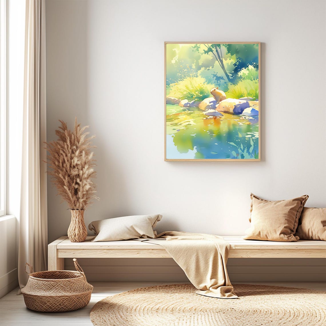 Capybara Near The River Countryside Scene Art Print Wall Deco Watercolor - Image 3