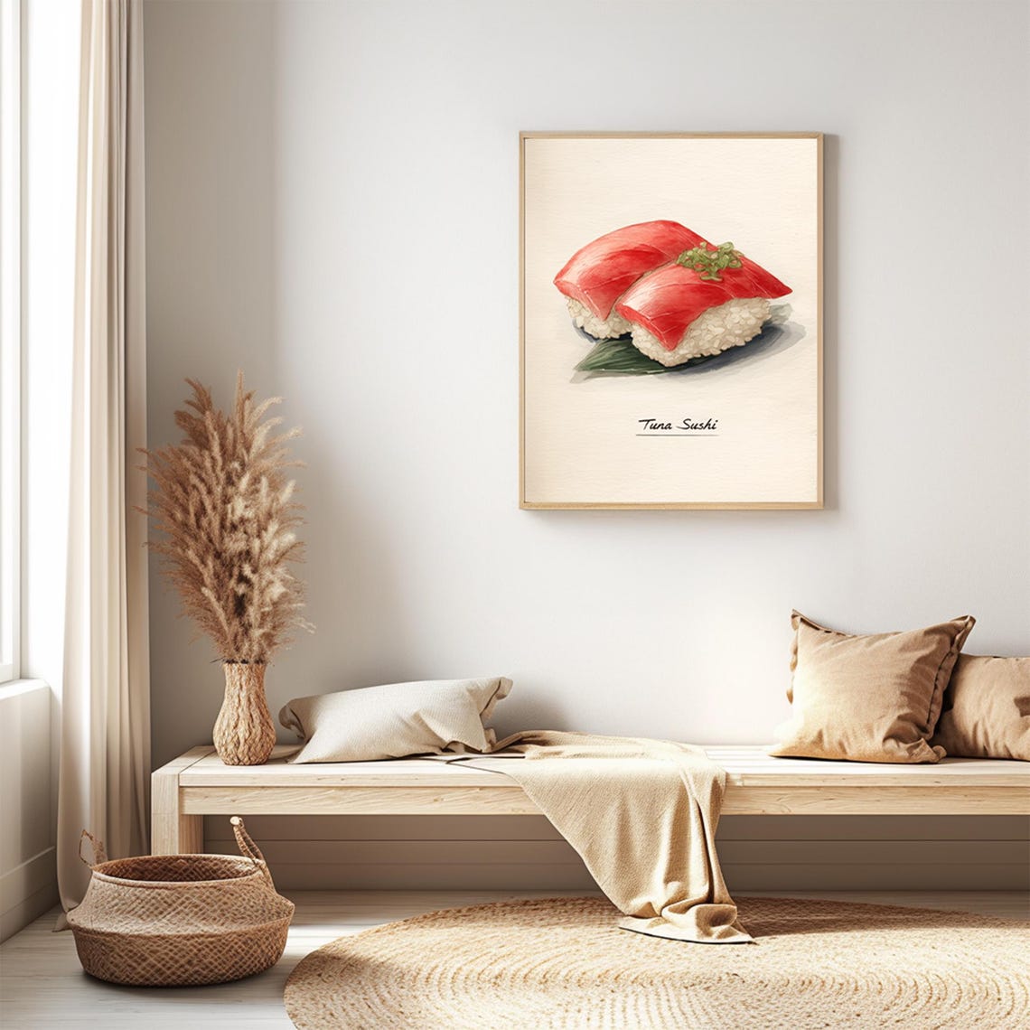 Tuna Sushi Nigiri Watercolor Kitchen Food Illustration Poster - Image 2