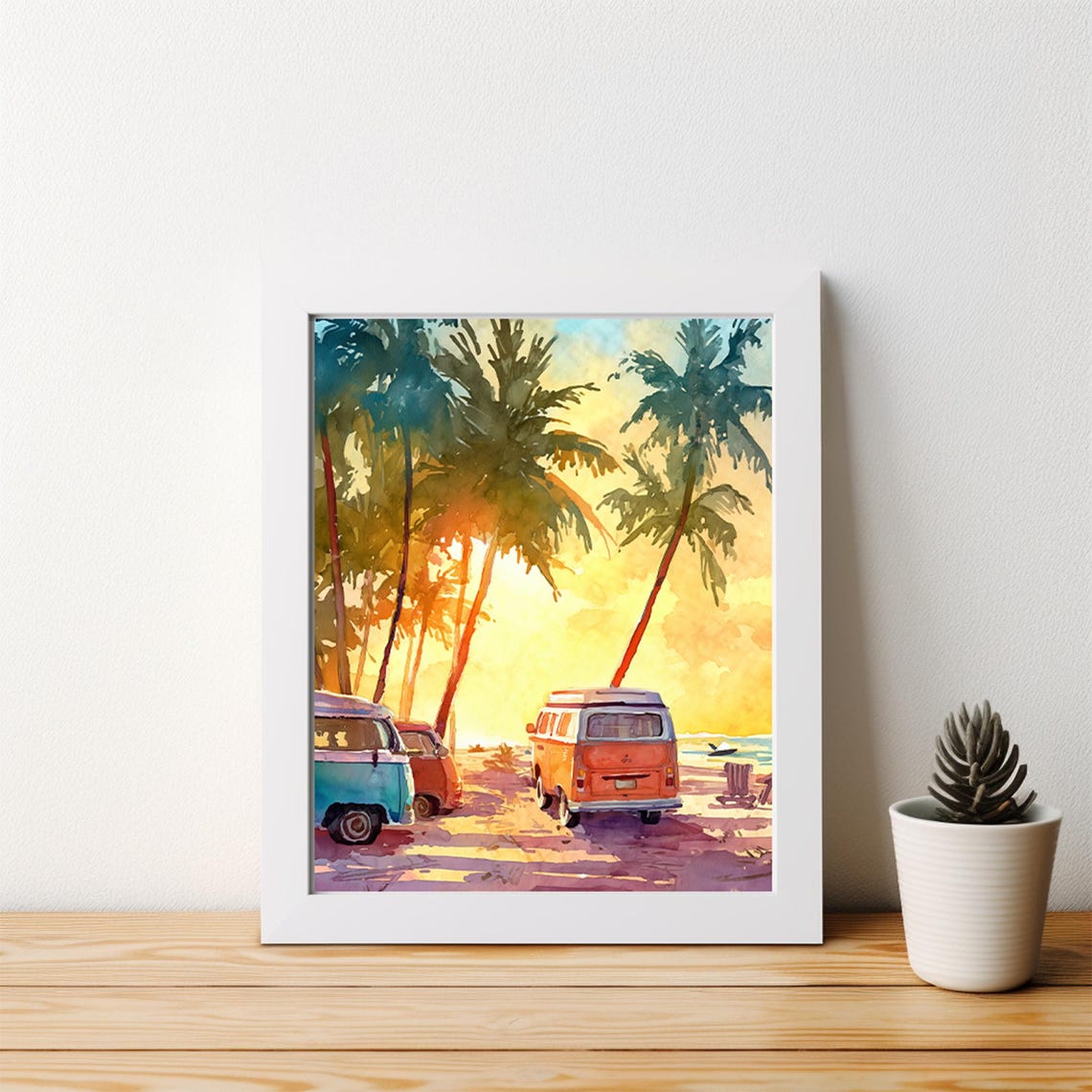 Vintage Volkswagen Camper Van Beach Sunset Retro Van Life Wall Art - Image 4