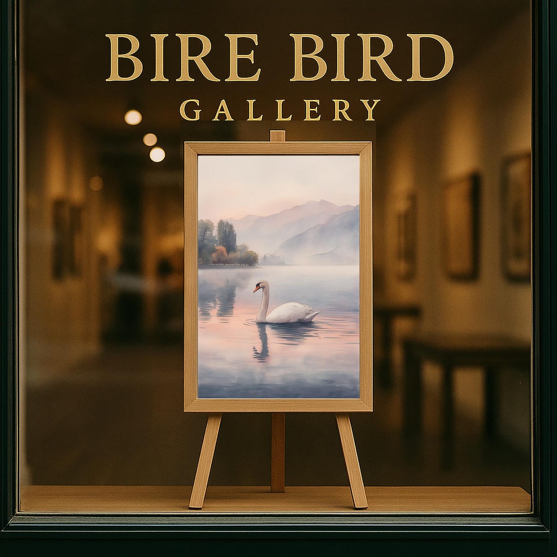 White Swan On Misty Lake At Sunrise Serene Mountain Watercolor Poster - Image 5