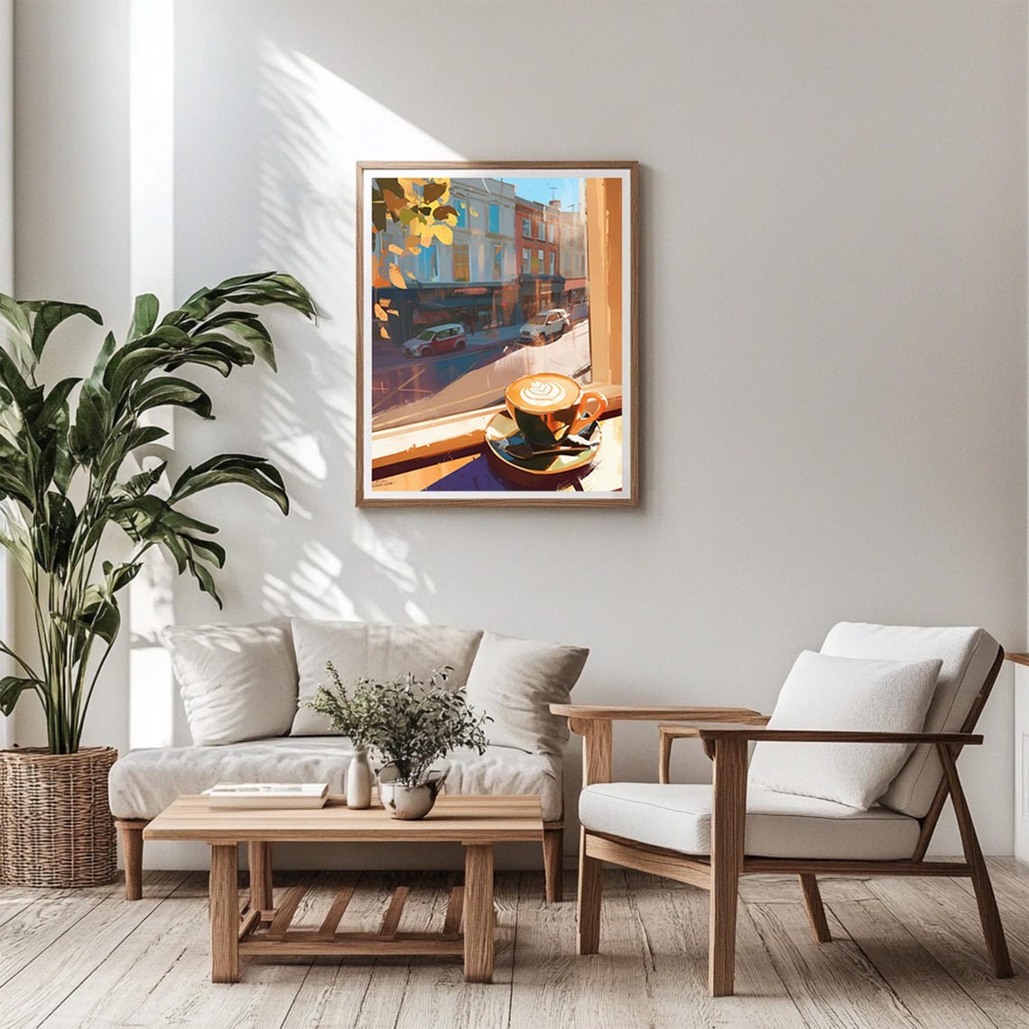 Cappuccino Cup Latte Art Sunlit Cafe Window Watercolor Wall Art - Image 3