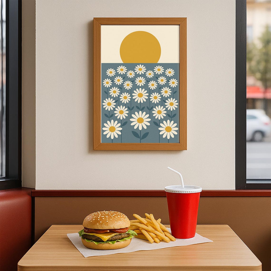 Retro Daisy Field Under Golden Sun Mid Century Modern Floral Poster - Image 3