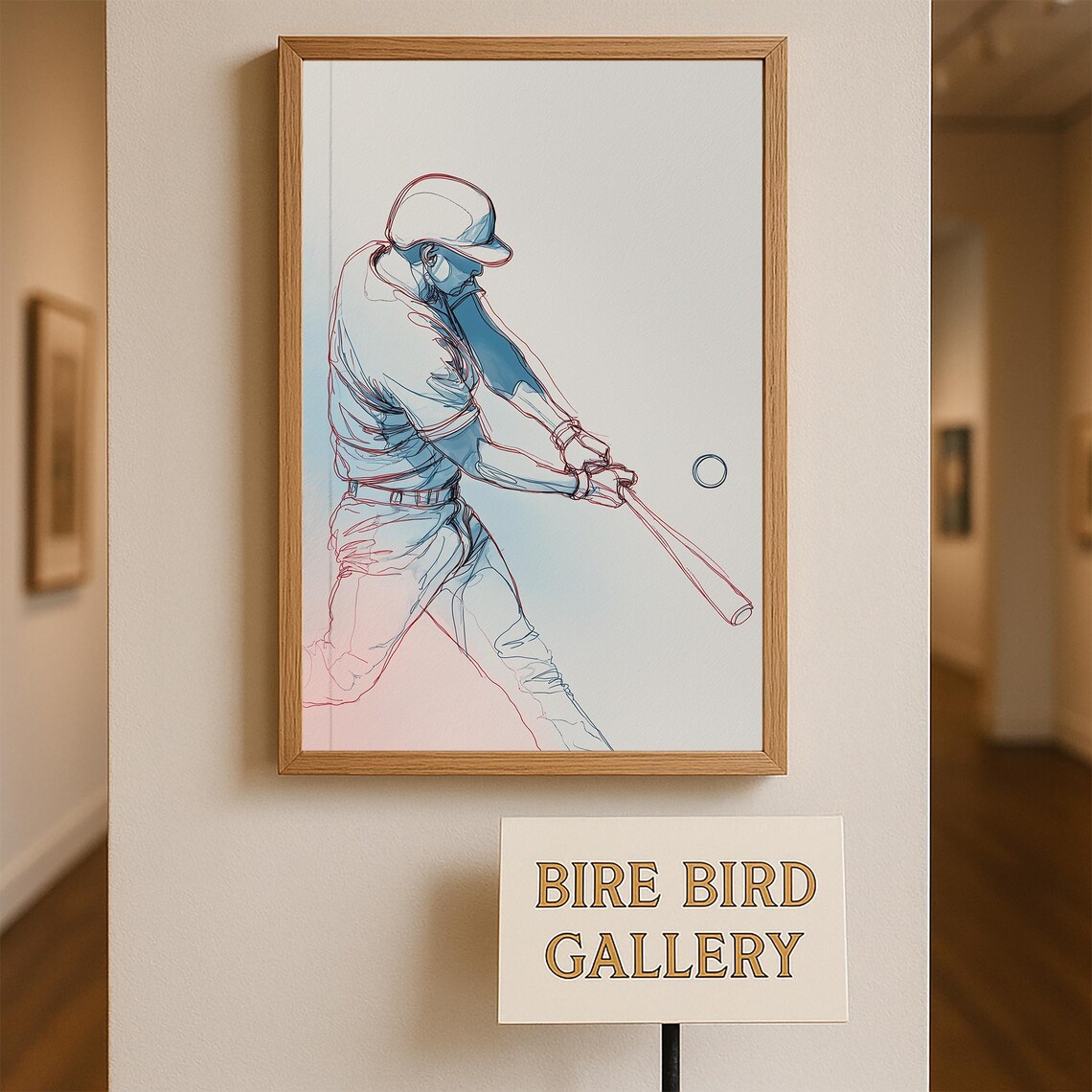 Baseball Line Art Print, Dynamic Minimalist Sketch