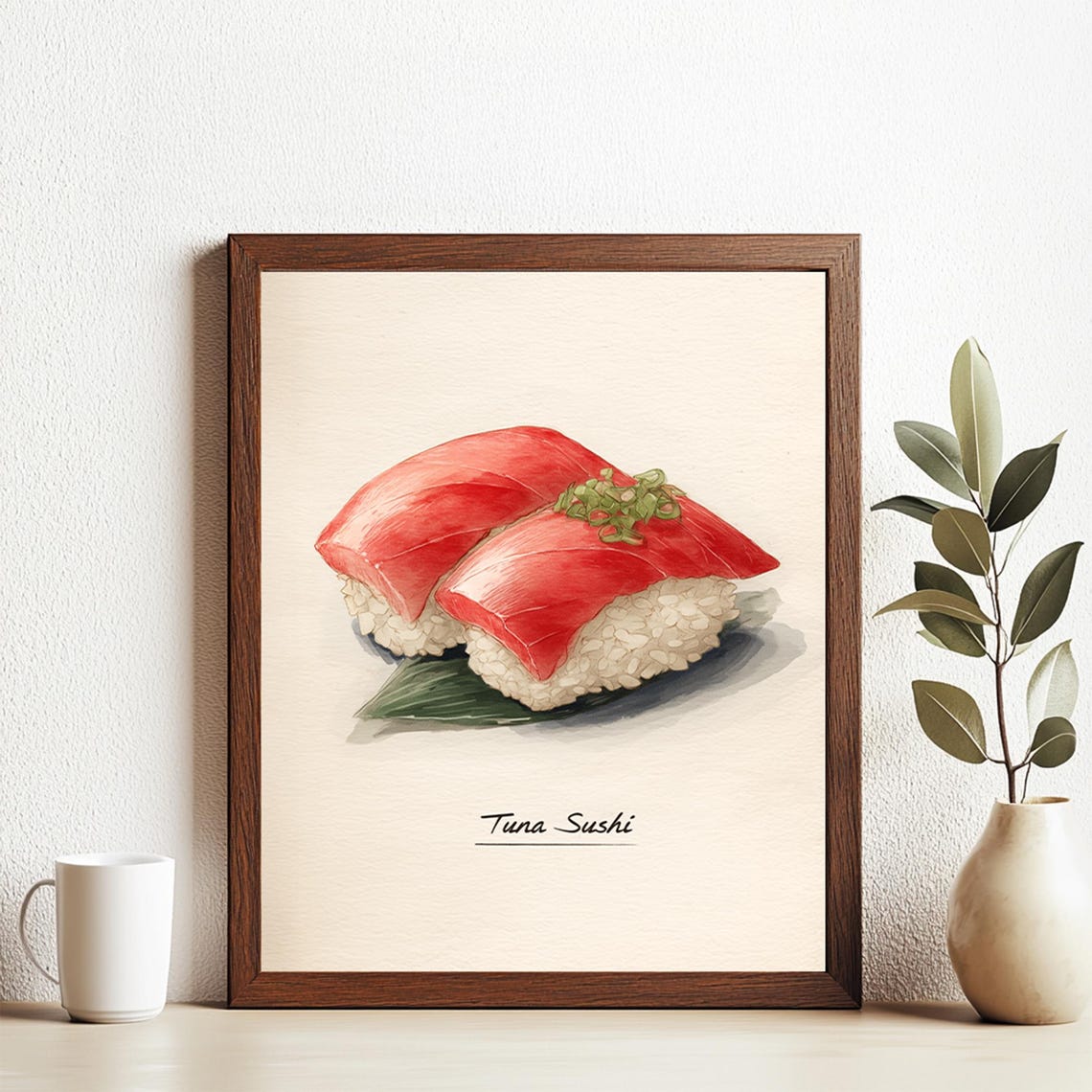Tuna Sushi Nigiri Watercolor Kitchen Food Illustration Poster