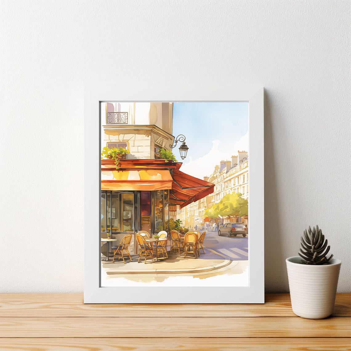 Charming Paris Street Cafe With Orange Awning Watercolor Poster - Image 4