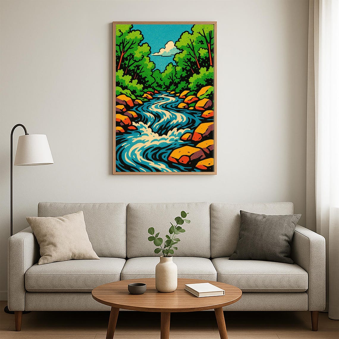 Pop Art Rushing River Rocks Forest Bold Colorful Modern Art Poster - Image 4