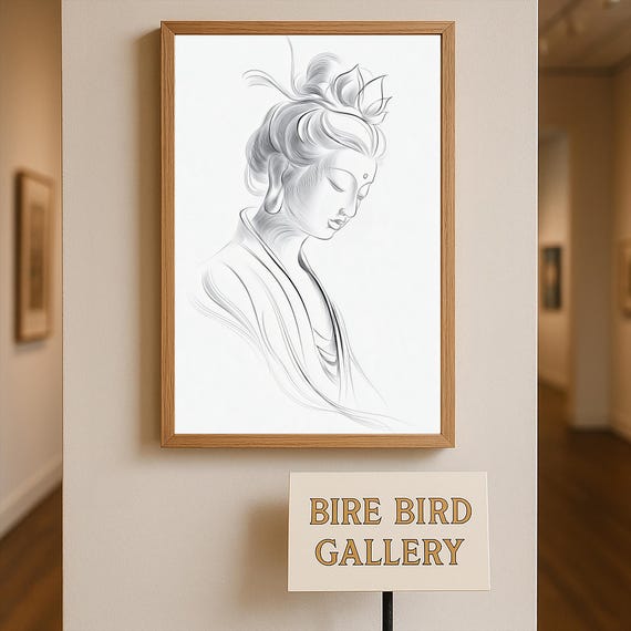 Guanyin Line Drawing Wall Art Print Minimalist Zen Goddess Artwork Buddhist Spiritual Illustration For Home Decor