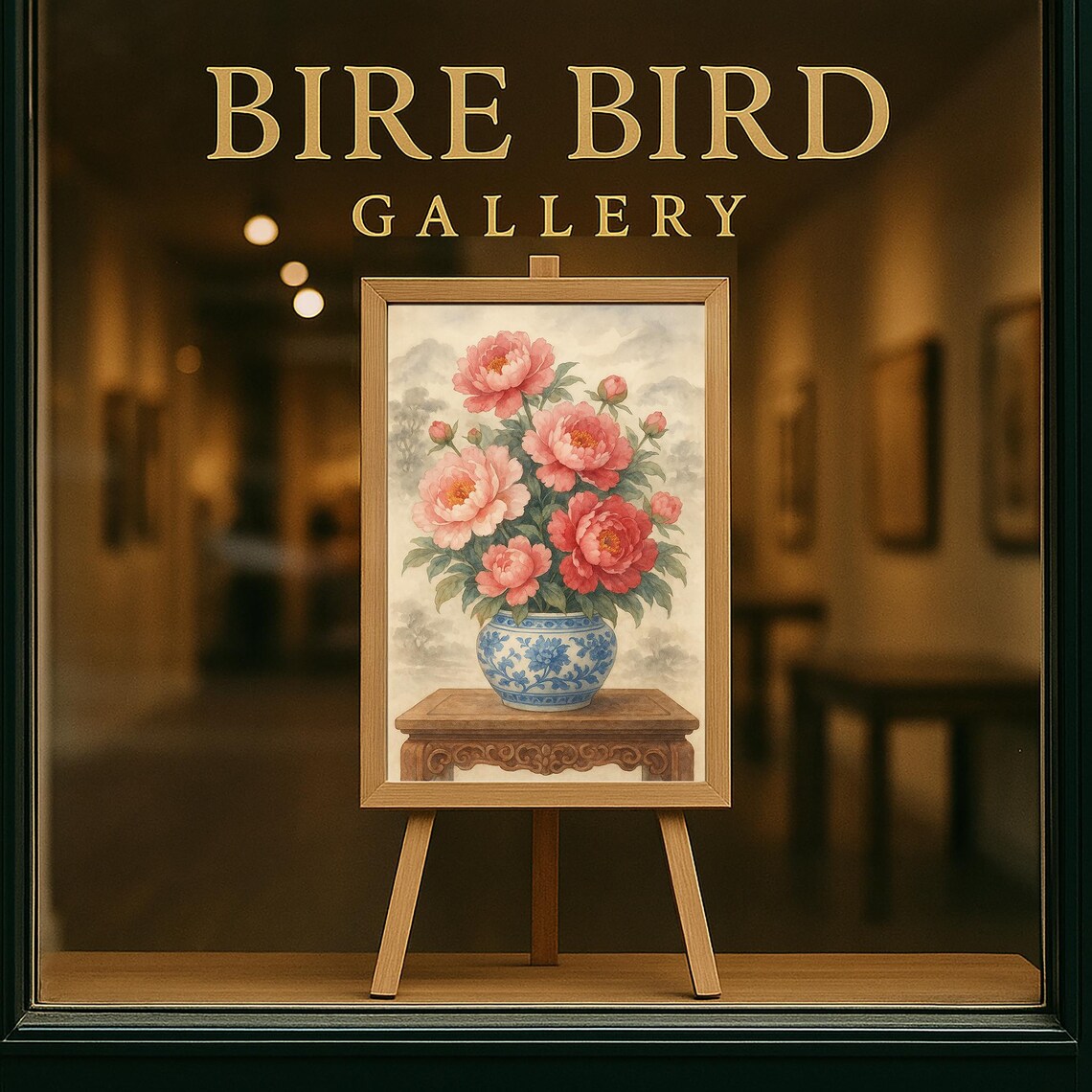 Pink Peony Blooms In Blue Porcelain Vase Traditional Chinese Poster - Image 5