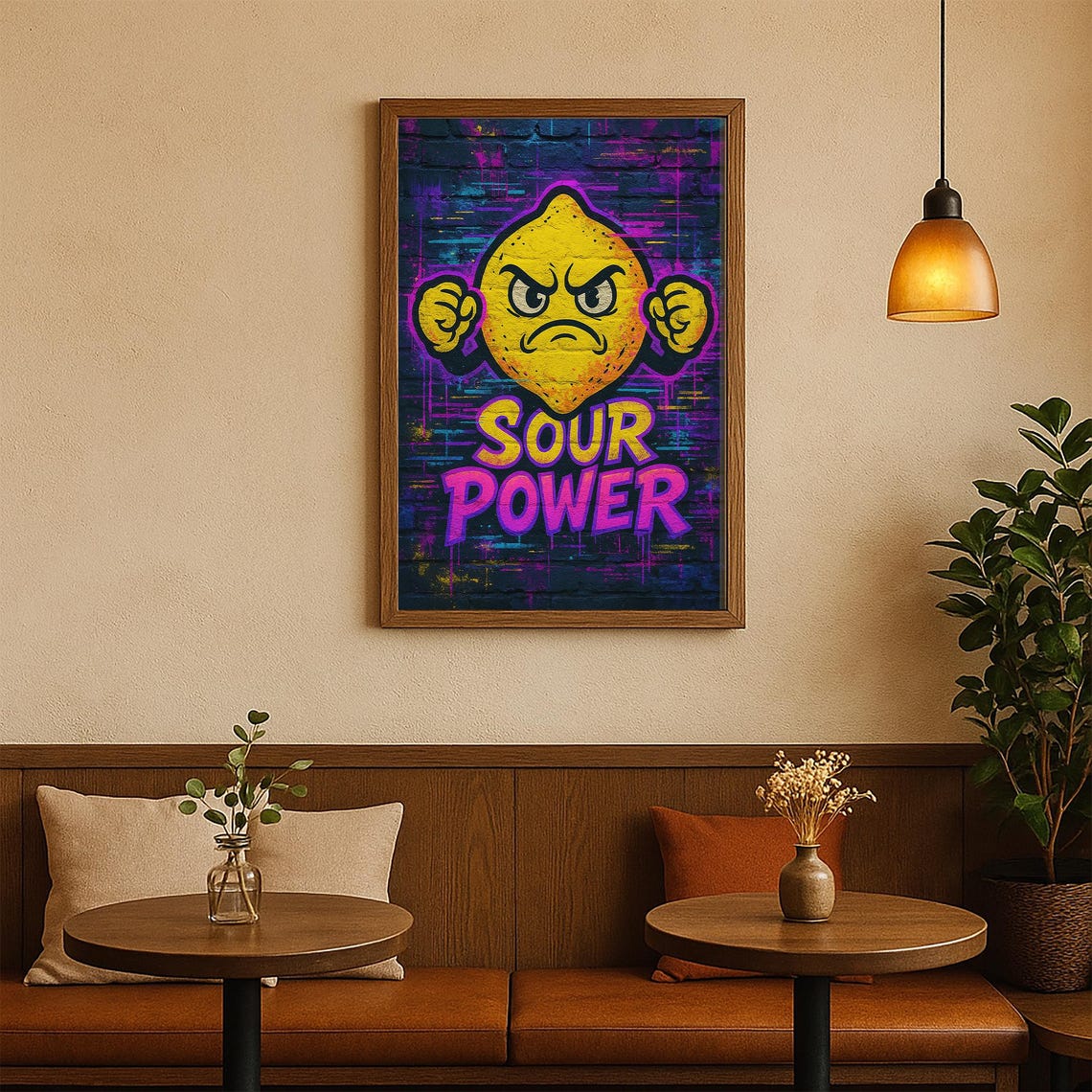 Sour Power Angry Lemon Graffiti Neon Brick Street Art Poster - Image 3