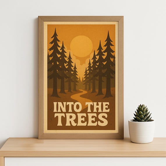 Into The Trees Retro Forest Poster I 70s Nature Hiking Wall Art Vintage Wilderness