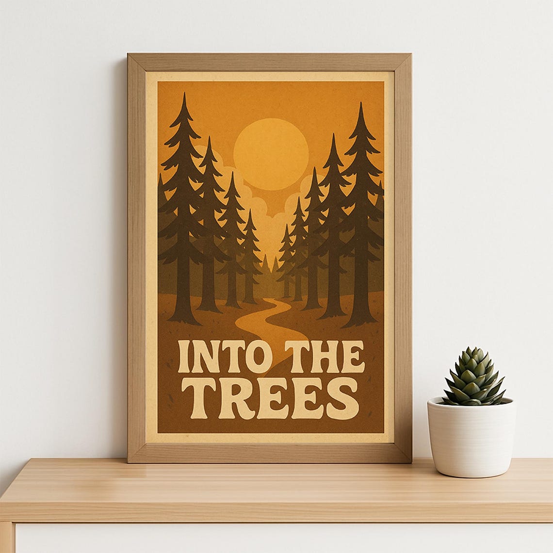 Into The Trees Retro Forest Poster I 70s Nature Hiking Wall Art Vintage Wilderness