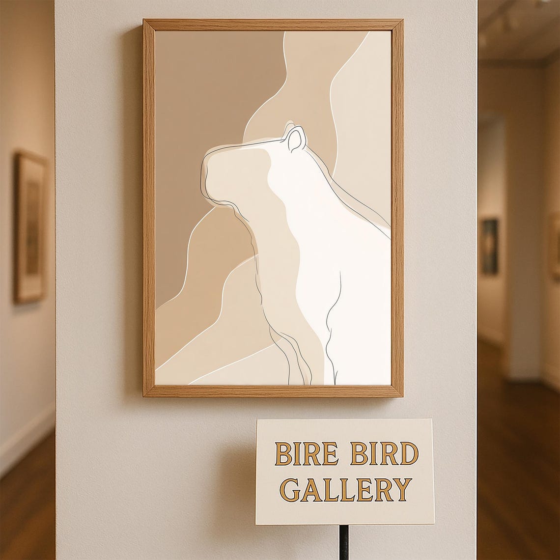 Minimalist Capybara Line Art Abstract Neutral Beige Animal Poster - Image 4