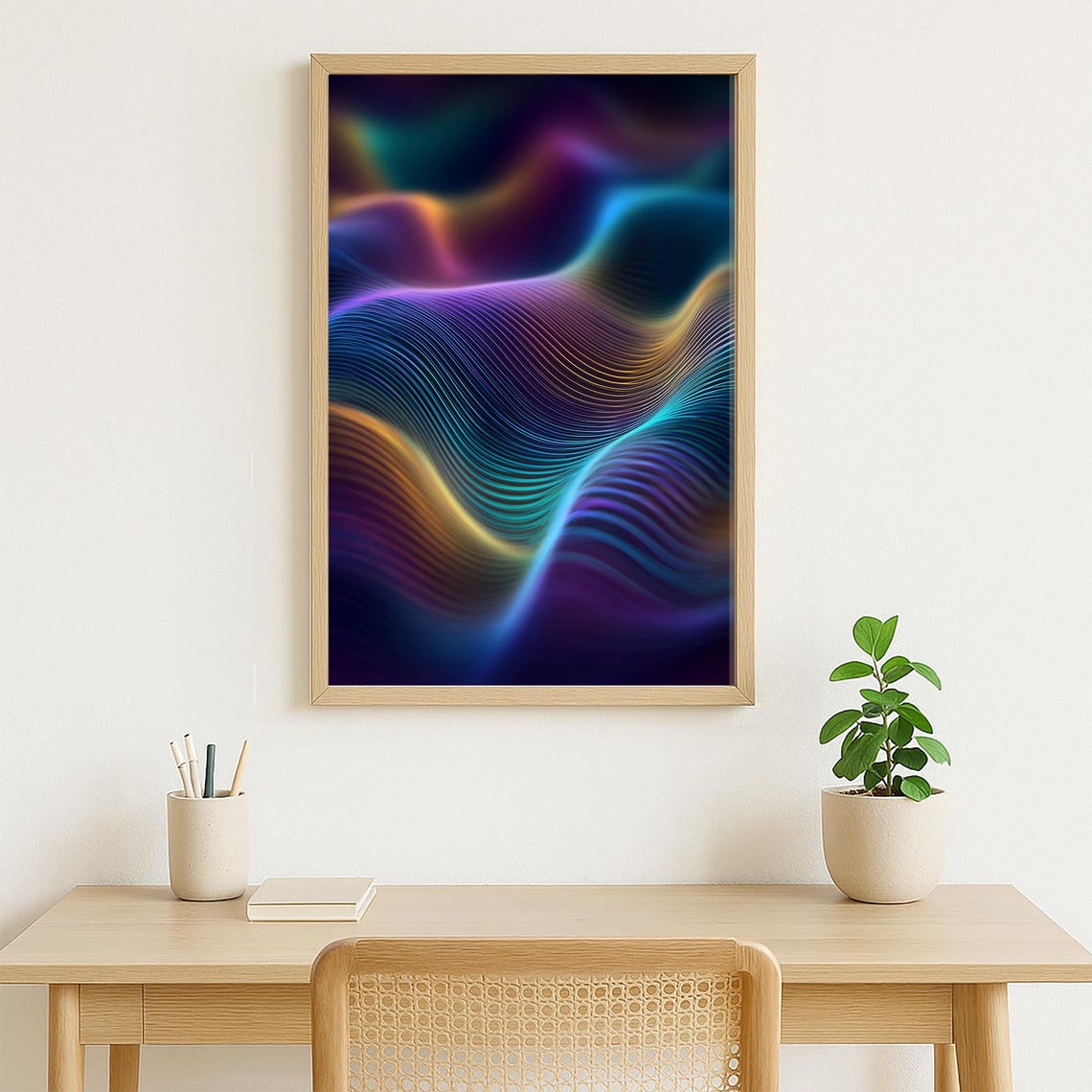 Abstract Neon Wave Line Art Modern Digital Dark Decor Poster - Image 3