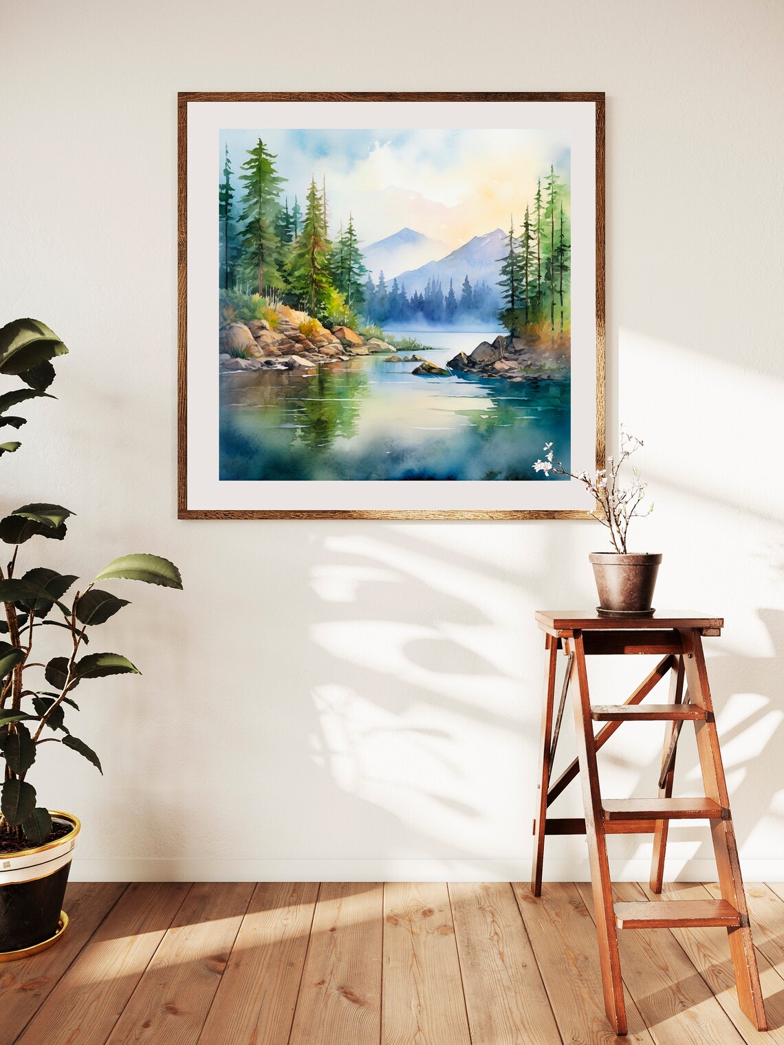 Mountain River Landscape Watercolor Art Print - Image 4