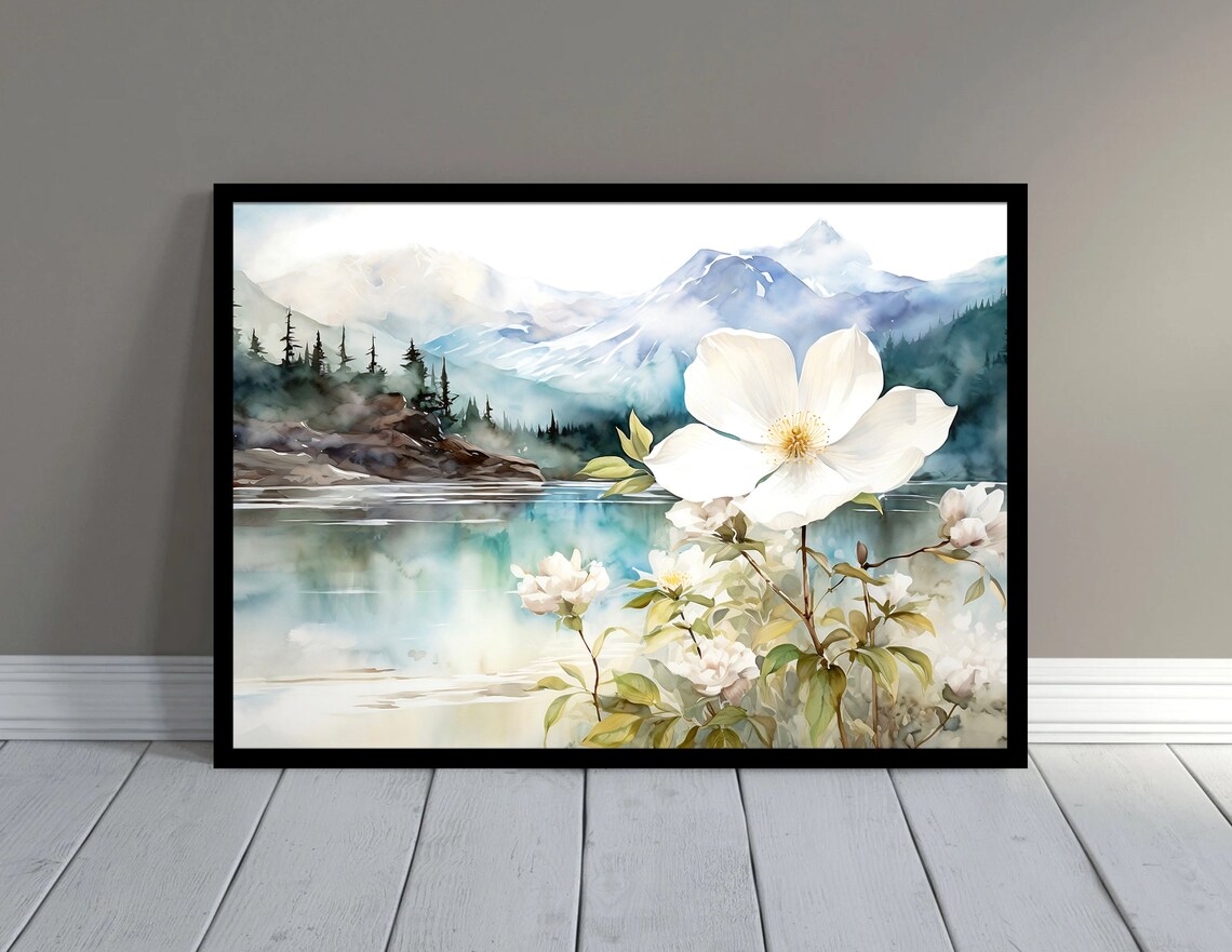 Alaska Mountain Lake Watercolor Wall Art Print - Image 3