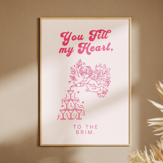Valentines Print You Fill My Heart Trendy Pink Wall Artcute Decor Artpreppy