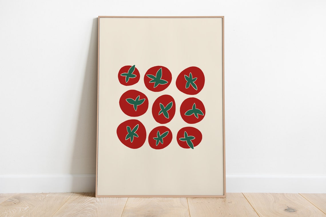 Red Tomato Slices Grid Bold Minimalist Retro Kitchen Wall Art - Image 3