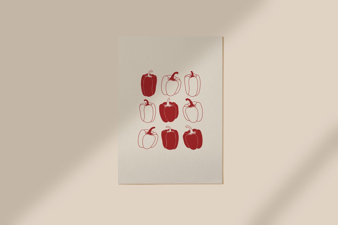 Red Bell Pepper Nine Grid Minimalist Kitchen Line Art Poster - Image 2