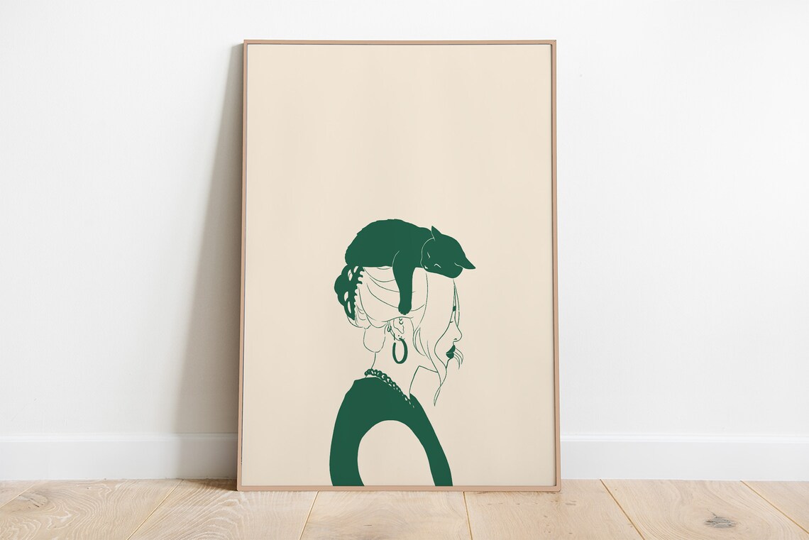 Cat Lady Minimal Art Print, Cat Lover Gift