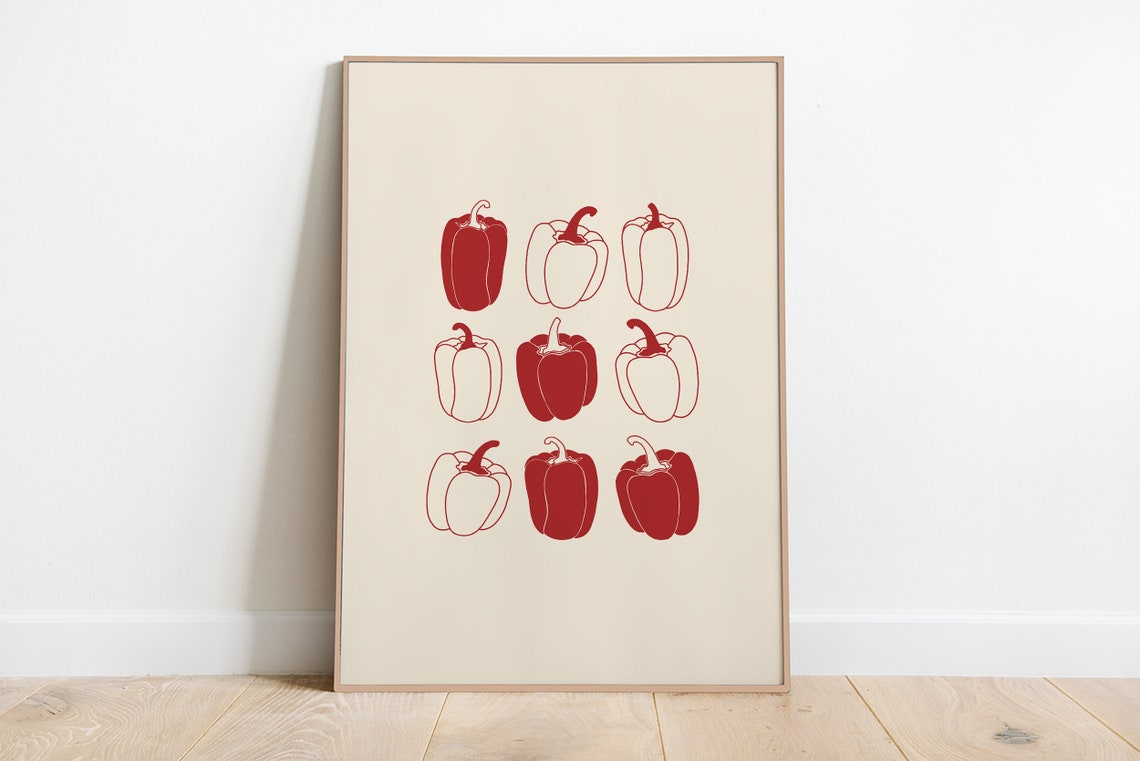 Red Bell Pepper Nine Grid Minimalist Kitchen Line Art Poster - Image 3