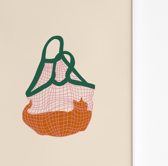 Cat Produce Bag Illustrated Art Print