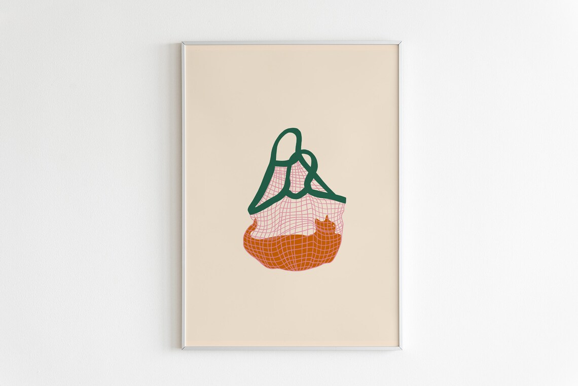 Cat Produce Bag Illustrated Art Print - Image 3