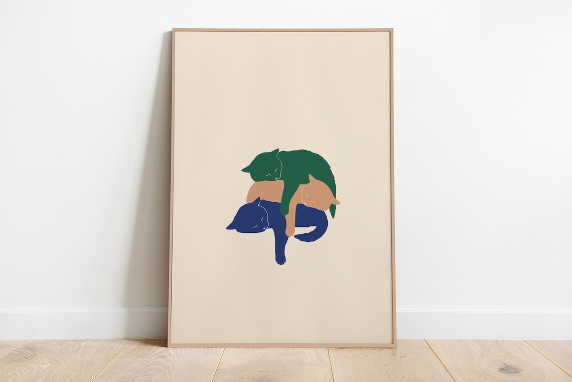Sleepy Kitties Cute Cats Illustration Art Print