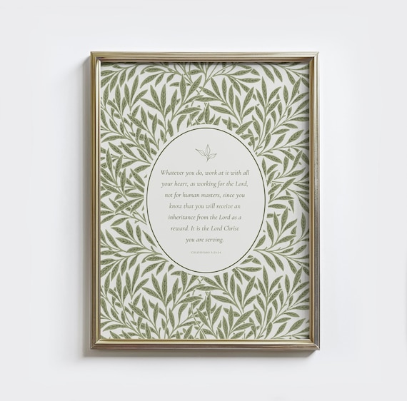 Colossians 323 Print Botanical Bible Verse Christian Wall Art Floral Decor