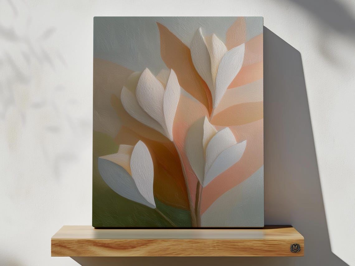 Abstract White Crocus Flowers Soft Peach Minimal Floral Print