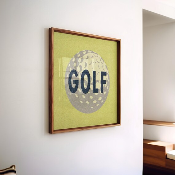 Retro Golf Ball Art Print For Golfer Gift Poster Golf Art Vintage Golf Dad Gift Lemon Yellow