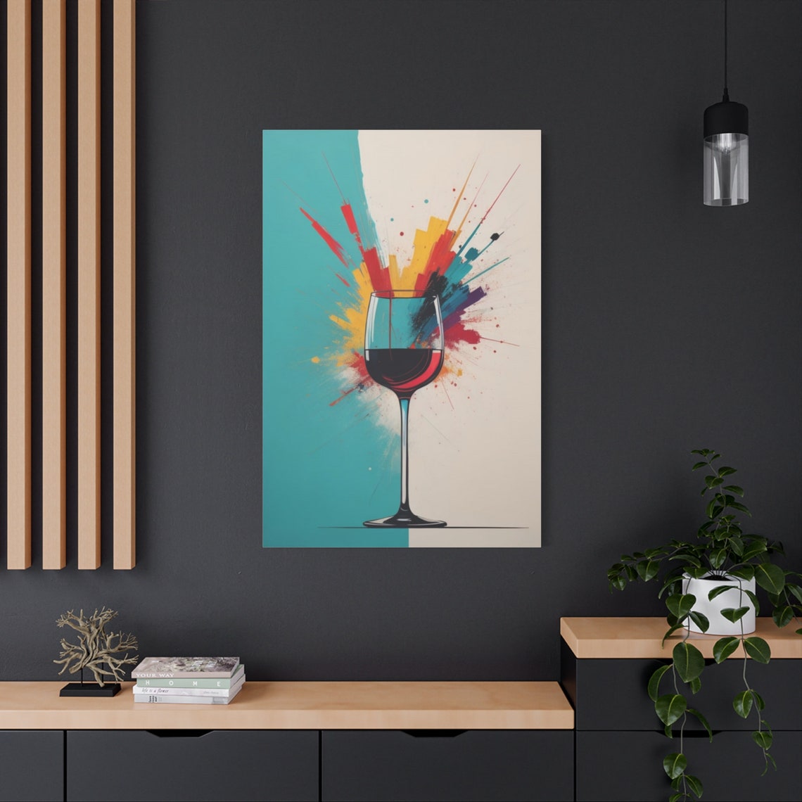 Red Wine Glass Color Splash Modern Minimal Abstract Kitchen Poster - Image 2