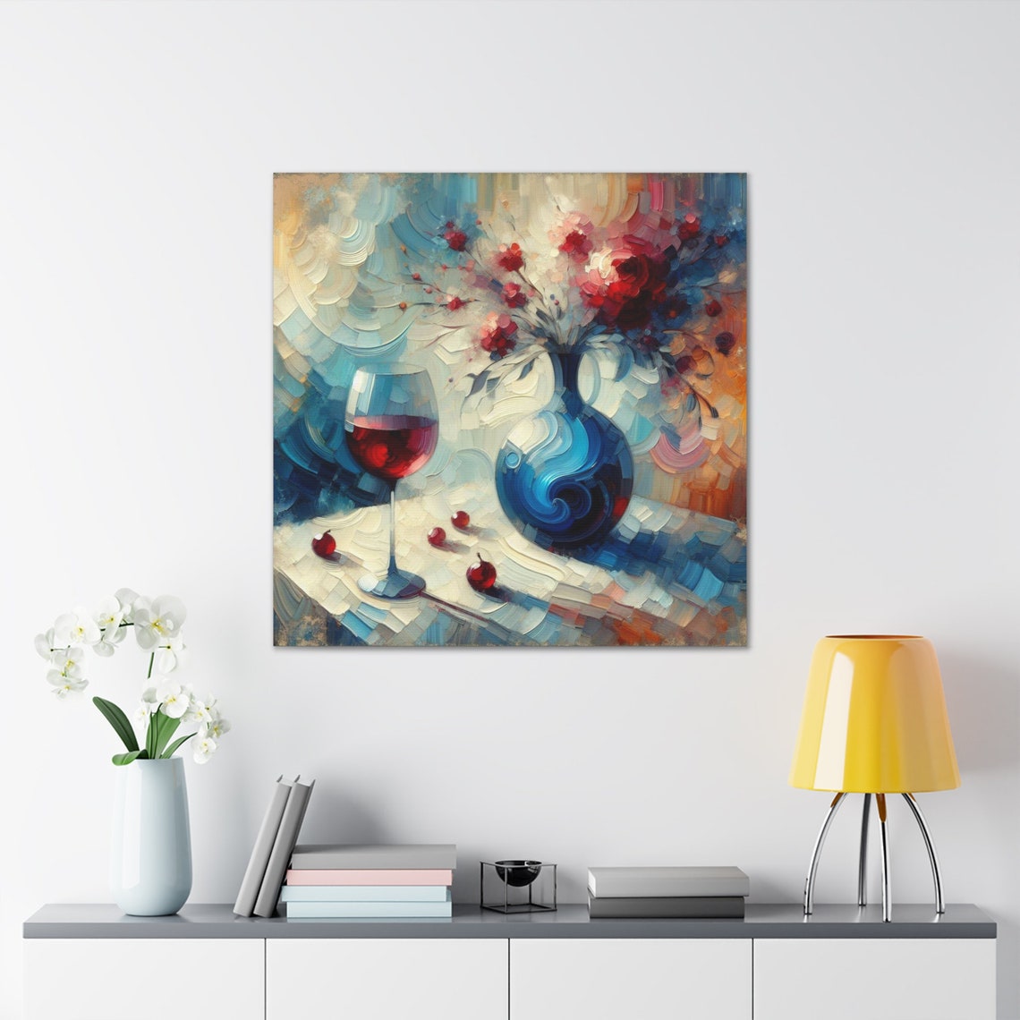 Wine Glass Blue Vase Red Flowers Impasto Kitchen Decor Poster - Image 4