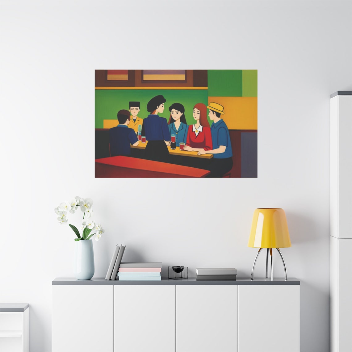 Retro Cafe Bar Scene Friends Sharing Drinks Nightlife Pop Art Poster - Image 4