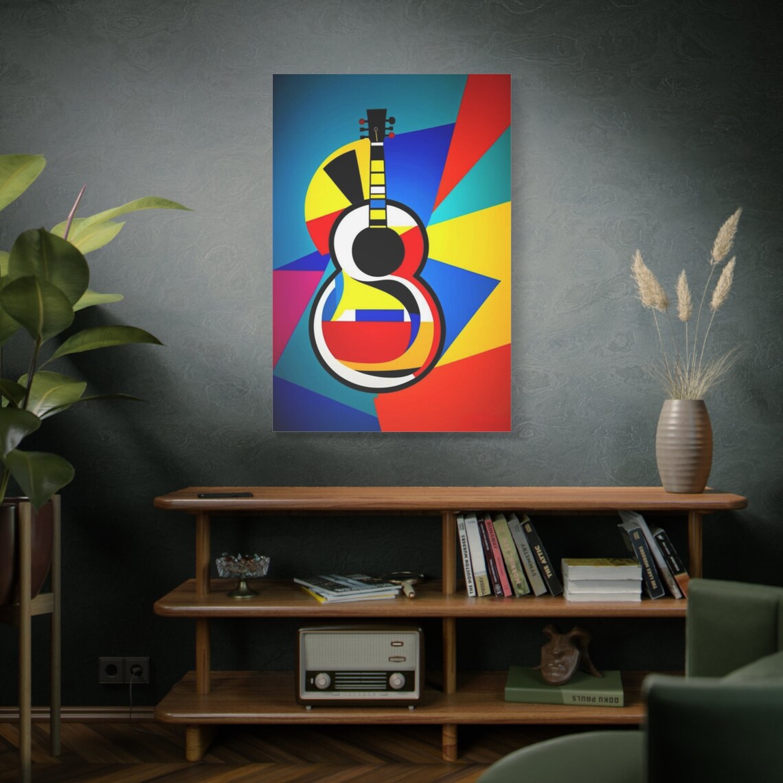 Colorful Cubist Guitar Geometric Abstract Music Art Bold Lines Poster - Image 3