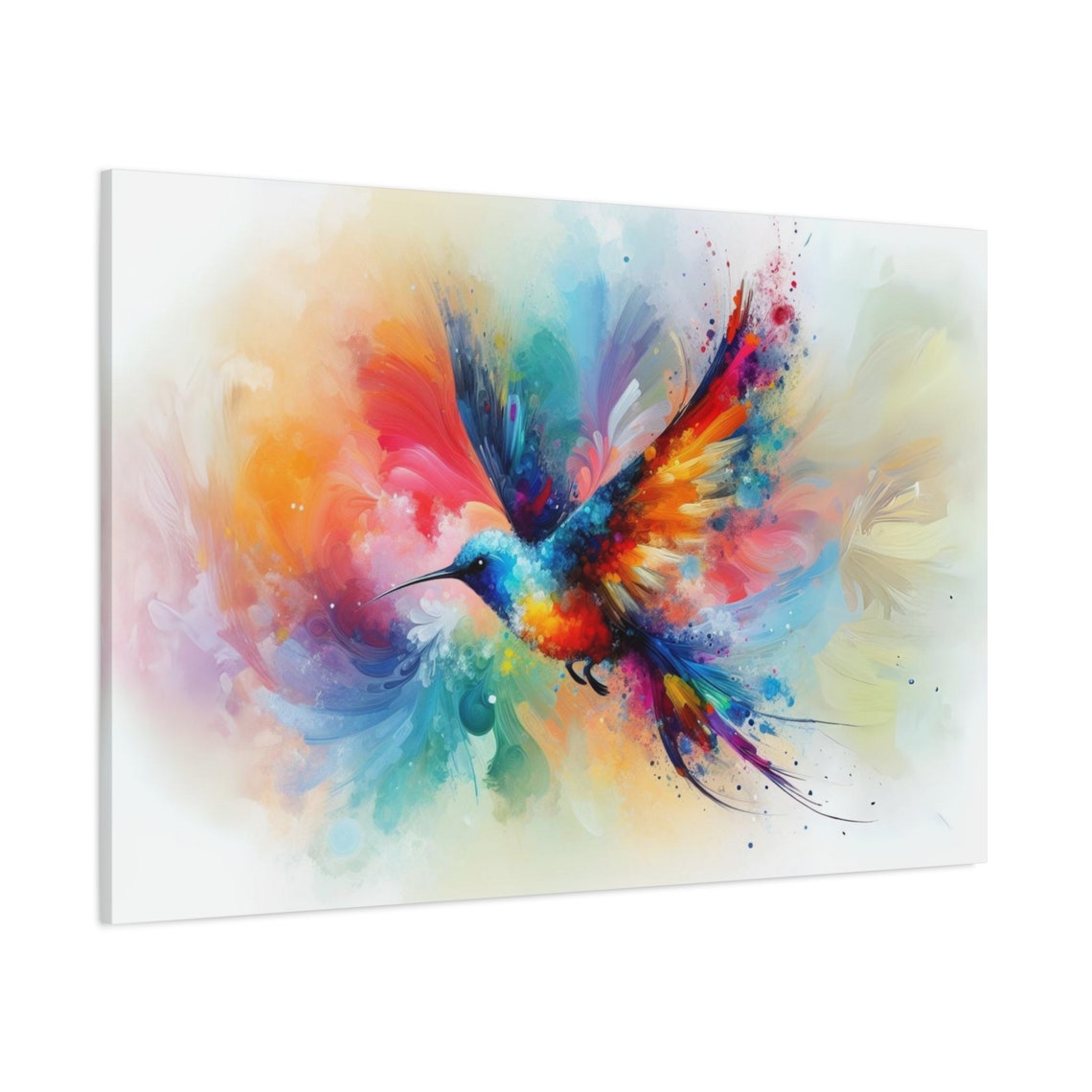 Vibrant Watercolor Hummingbird Flying Rainbow Splash Bird Art Poster - Image 3