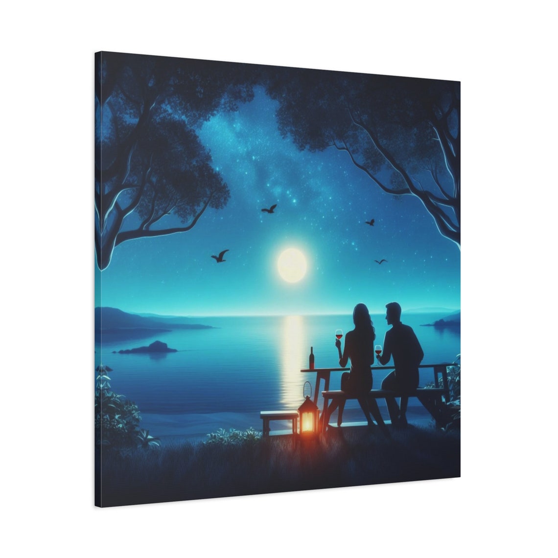 Romantic Couple Moonlit Sea Starry Night Seascape Night Poster - Image 4
