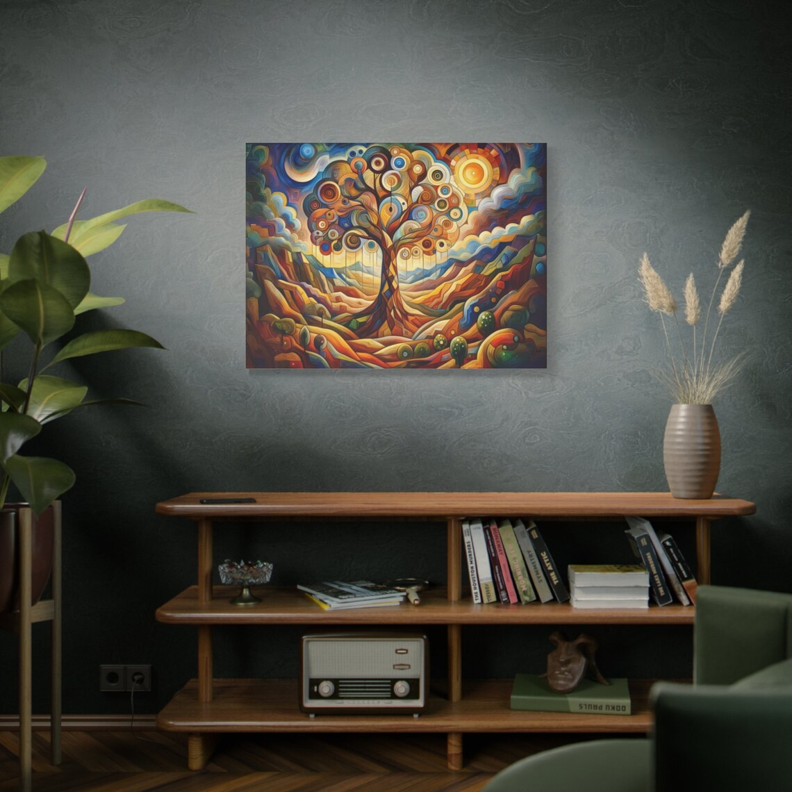 Colorful Tree Of Life Geometric Cubism Spiral Circle Landscape Poster - Image 4