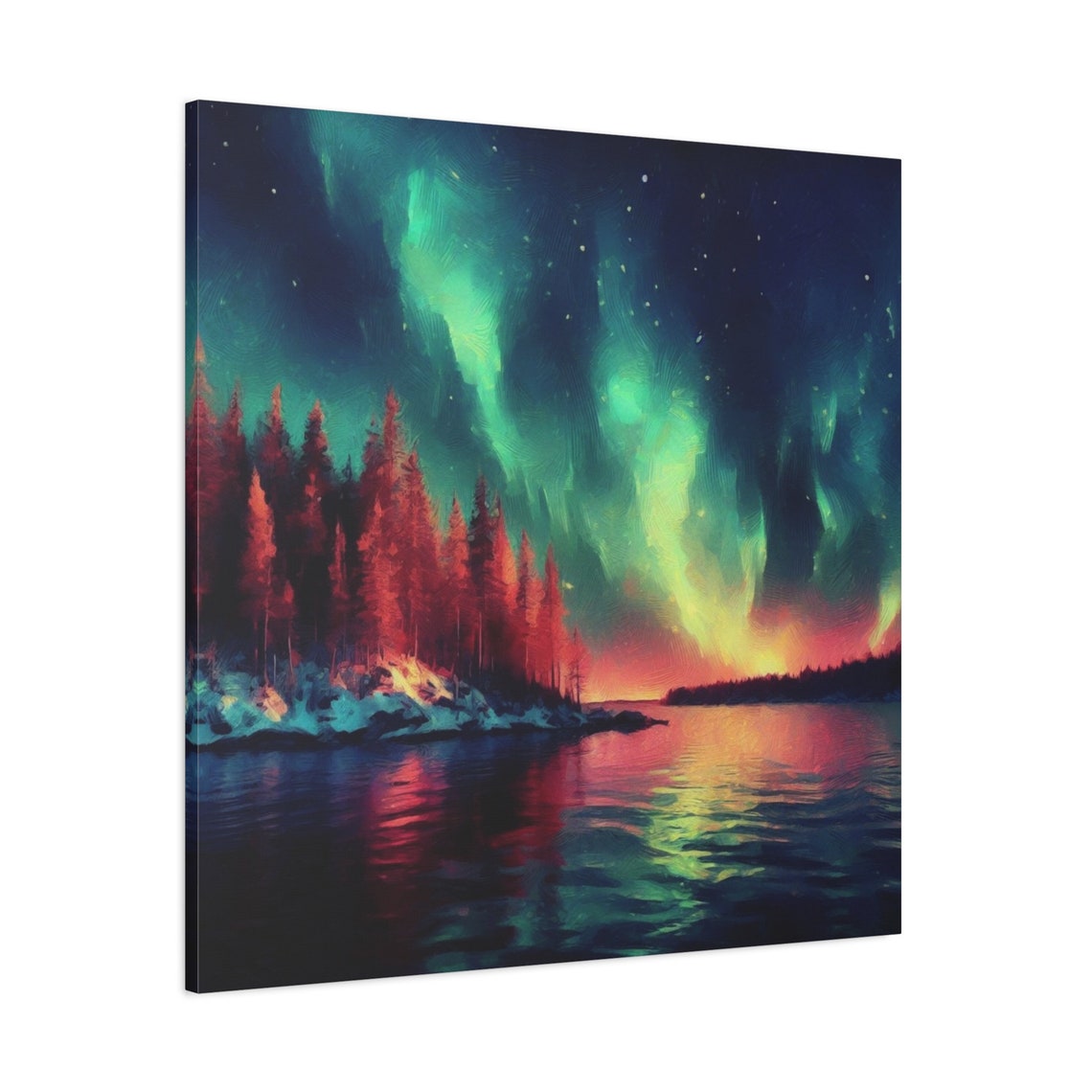 Northern Lights Aurora Borealis Lake Pine Forest Night Sky Poster - Image 4